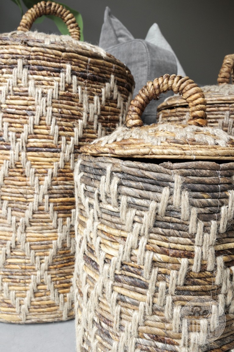 Be-Uniq Set Van 3 Manden Met Deksel | Bananenblad