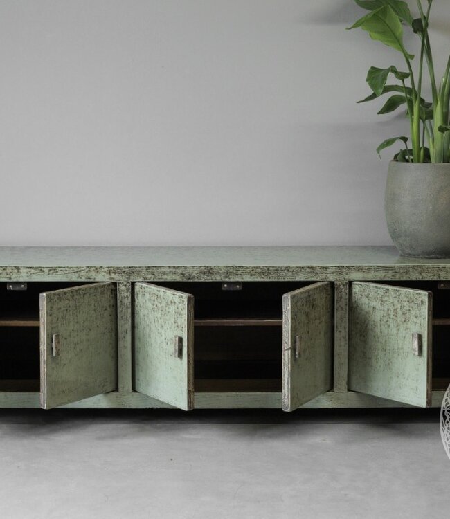 Be-Uniq Tv Dressoir Oud Hout | Antiek Groen | H50 x B200 x D45 cm