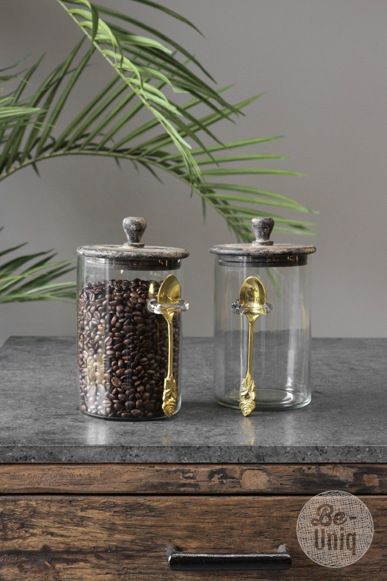Be-Uniq Glazen Voorraad Pot Met Lepel | Set Van 2