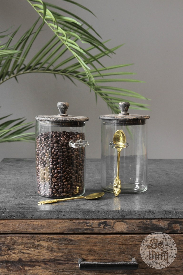 Be-Uniq Glazen Voorraad Pot Met Lepel | Set Van 2