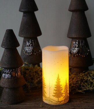 PTMD LED kaars Met Print | Goud | L | H15 x D7,5 cm PTMD LED kaars Met Print | Goud | L | H15 x D7,5 cm