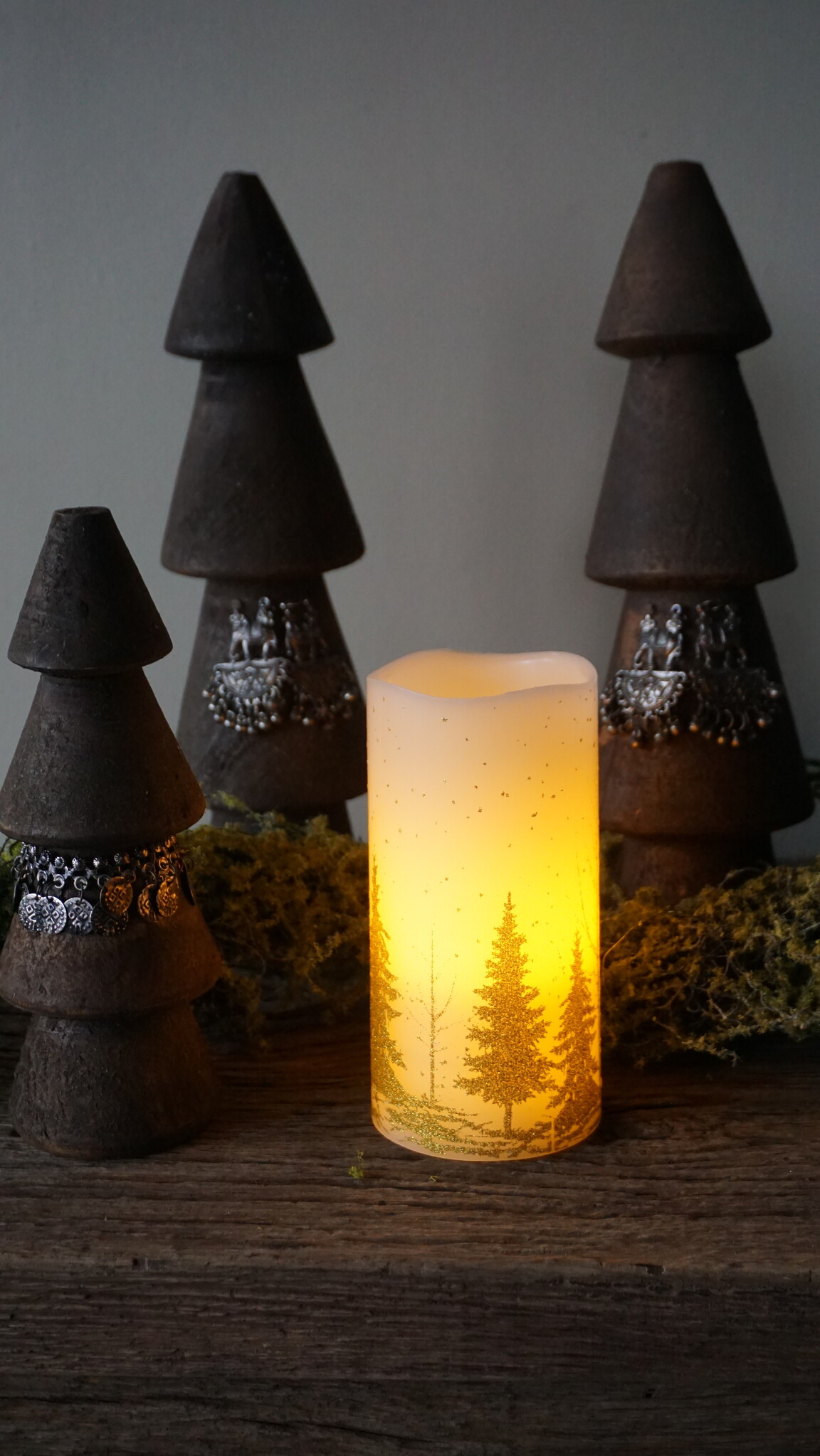 PTMD LED kaars Met Print | Goud | L | H15 x D7,5 cm