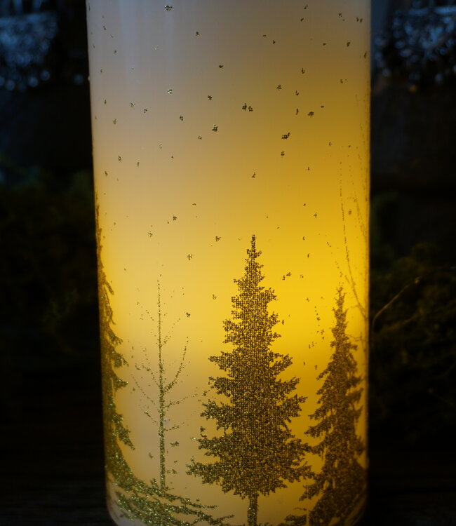 PTMD LED kaars Met Print | Goud | L | H15 x D7,5 cm