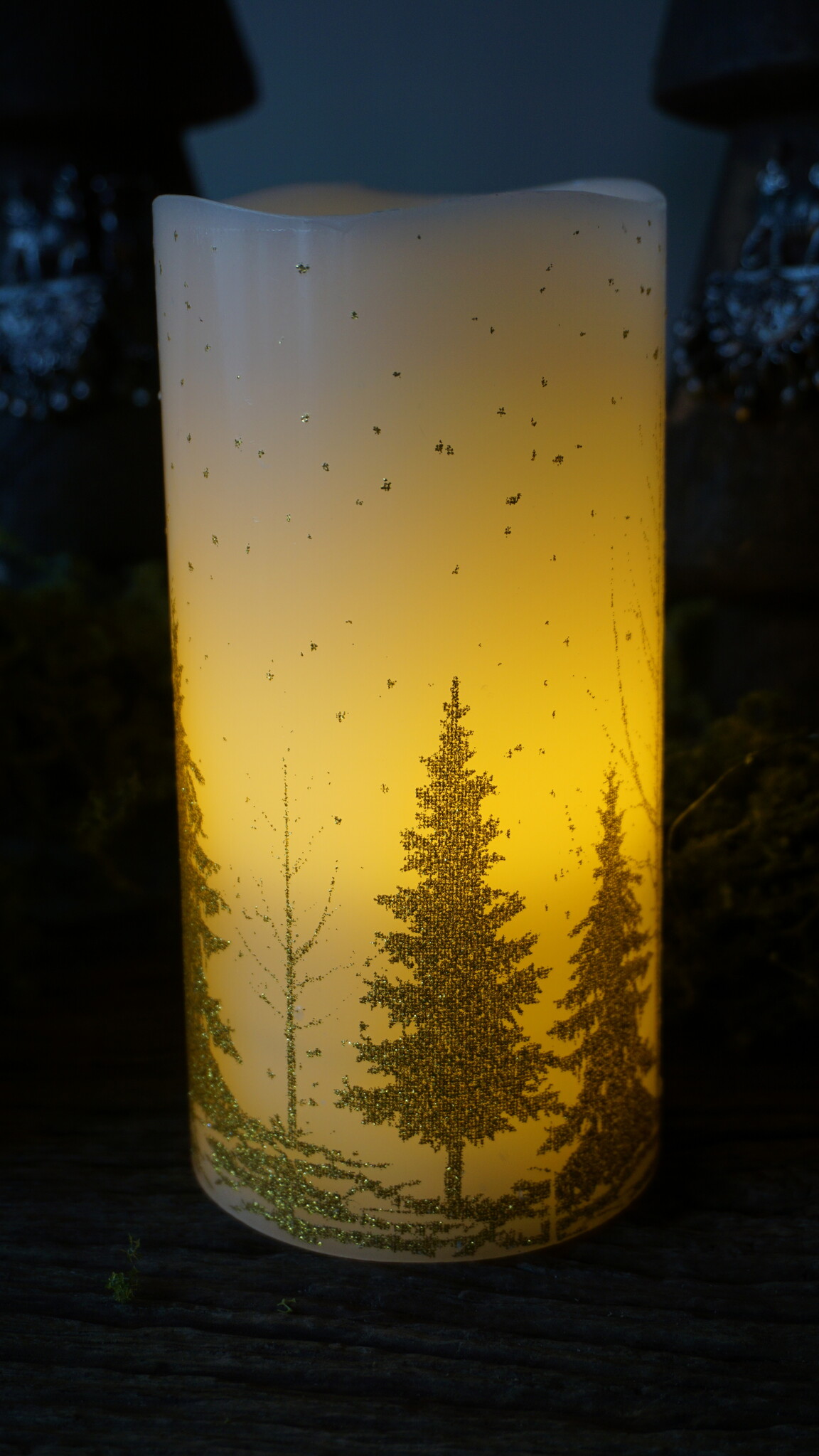 PTMD LED kaars Met Print | Goud | L | H15 x D7,5 cm