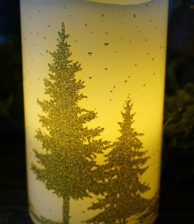 PTMD LED kaars Met Print | Goud | M | H12,5 x D7,5 cm