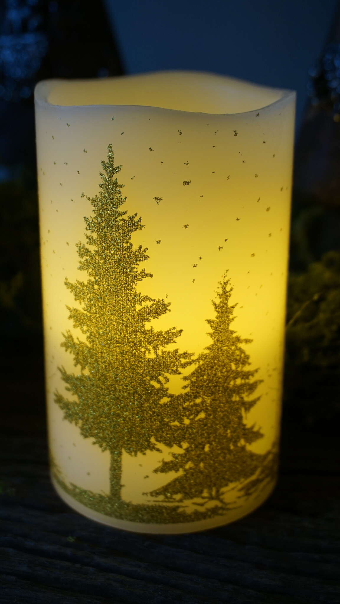 PTMD LED kaars Met Print | Goud | M | H12,5 x D7,5 cm