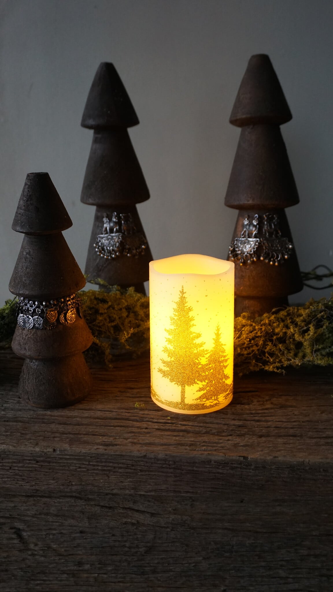 PTMD LED kaars Met Print | Goud | M | H12,5 x D7,5 cm