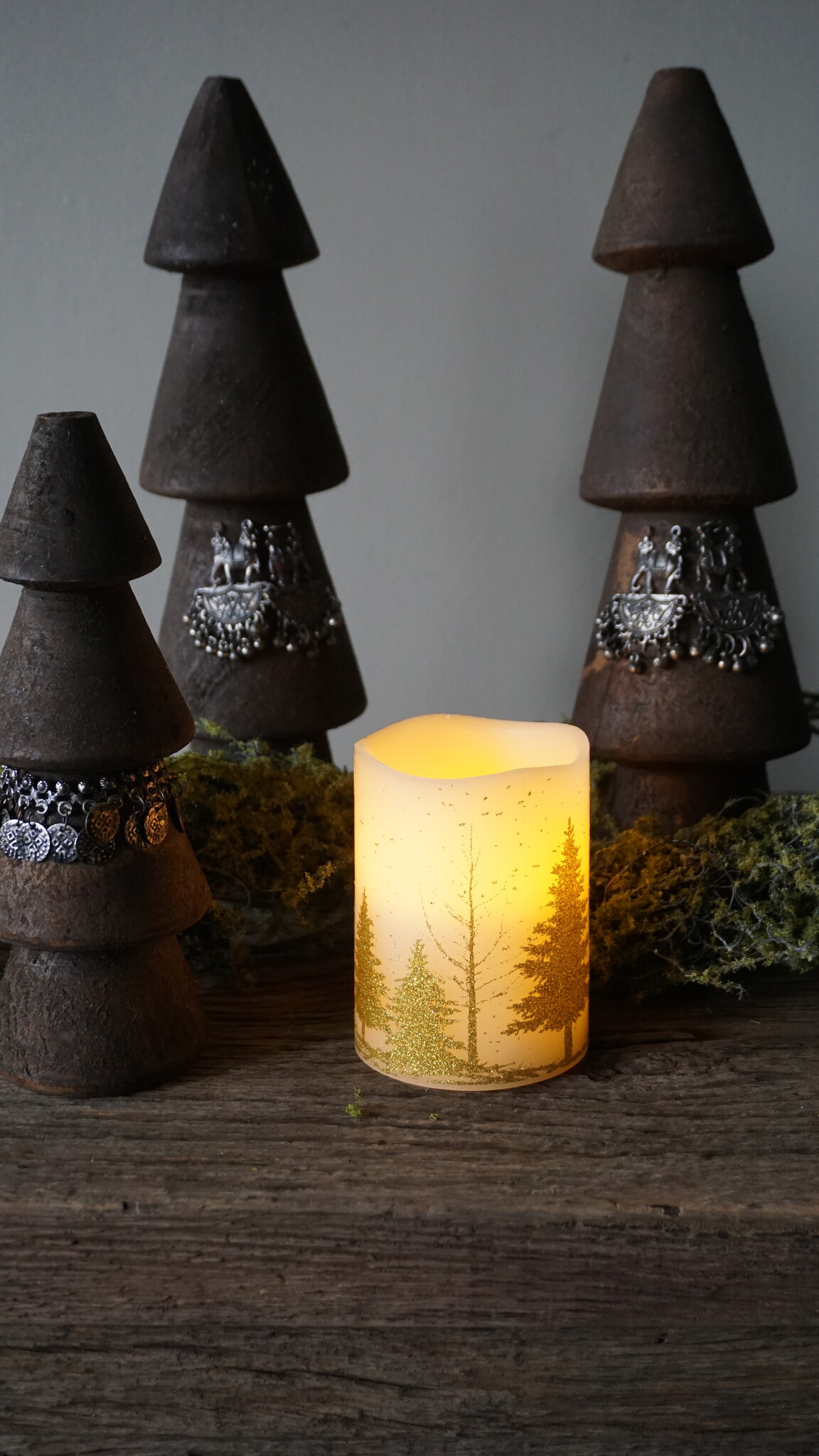PTMD LED kaars Met Print | Goud | S | H10 x D7,5 cm