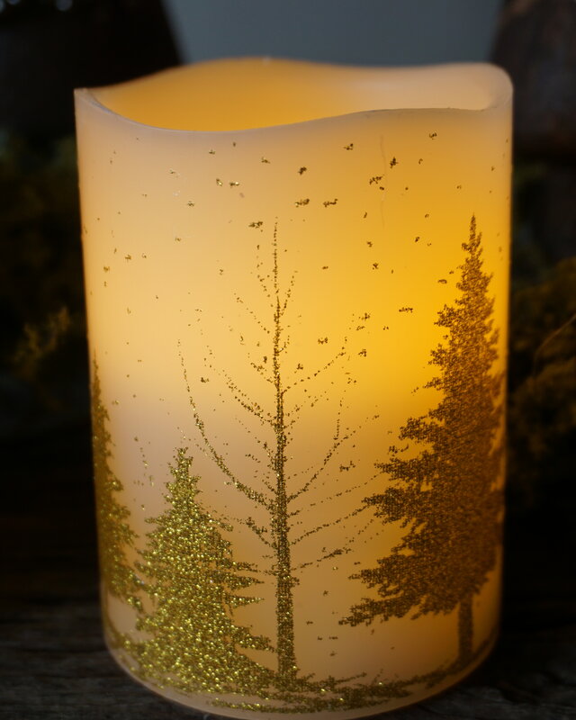 PTMD LED kaars Met Print | Goud | S | H10 x D7,5 cm