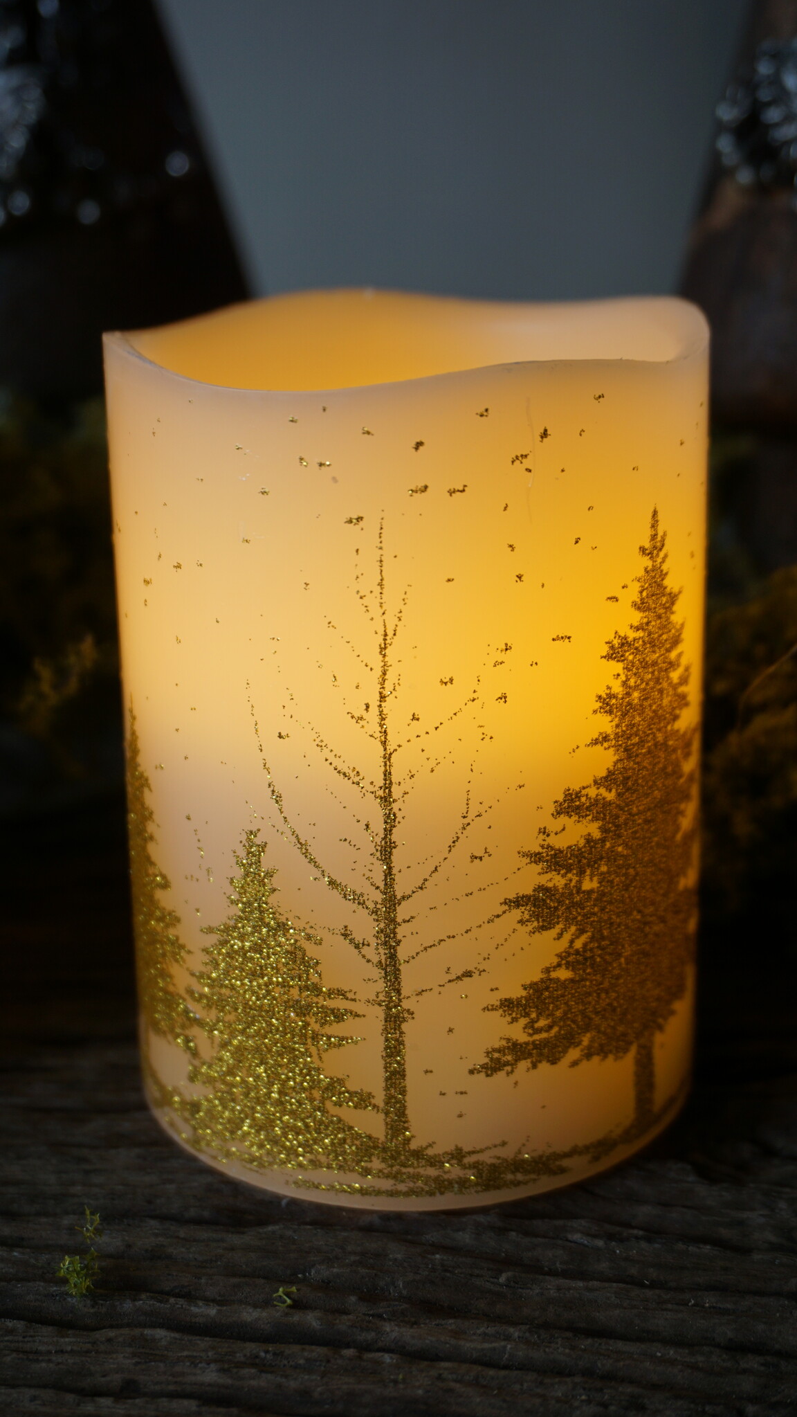 PTMD LED kaars Met Print | Goud | S | H10 x D7,5 cm