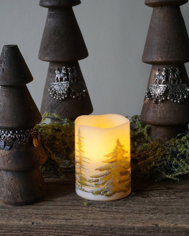 PTMD D kaars Met Print | Groen | S | H10 x D7,5 cm