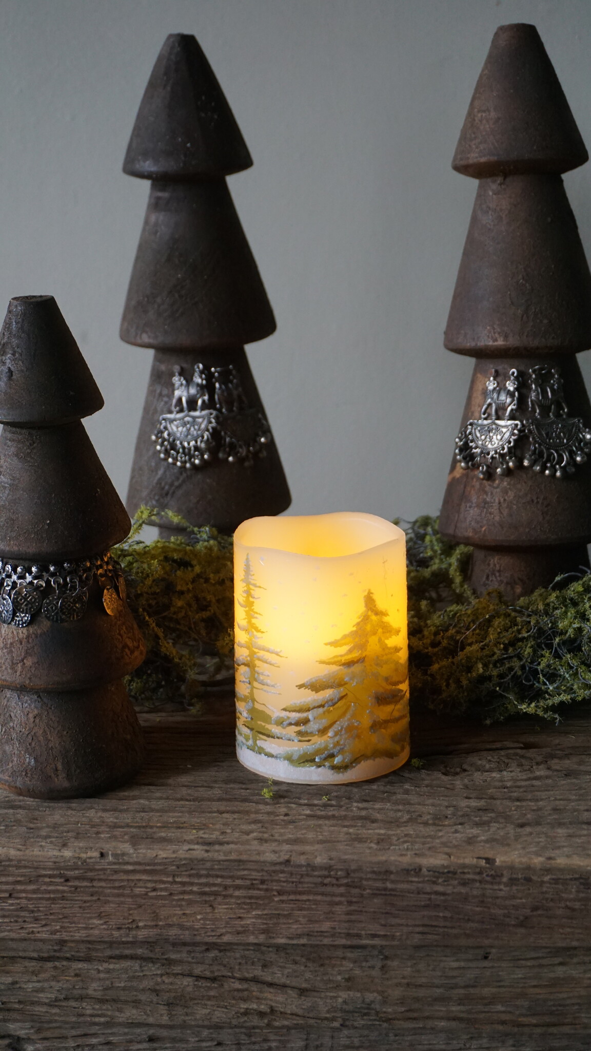 PTMD D kaars Met Print | Groen | S | H10 x D7,5 cm