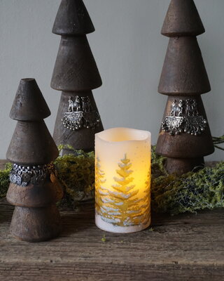 PTMD LED kaars Met Print | Groen | M | H12,5 x D7,5 cm