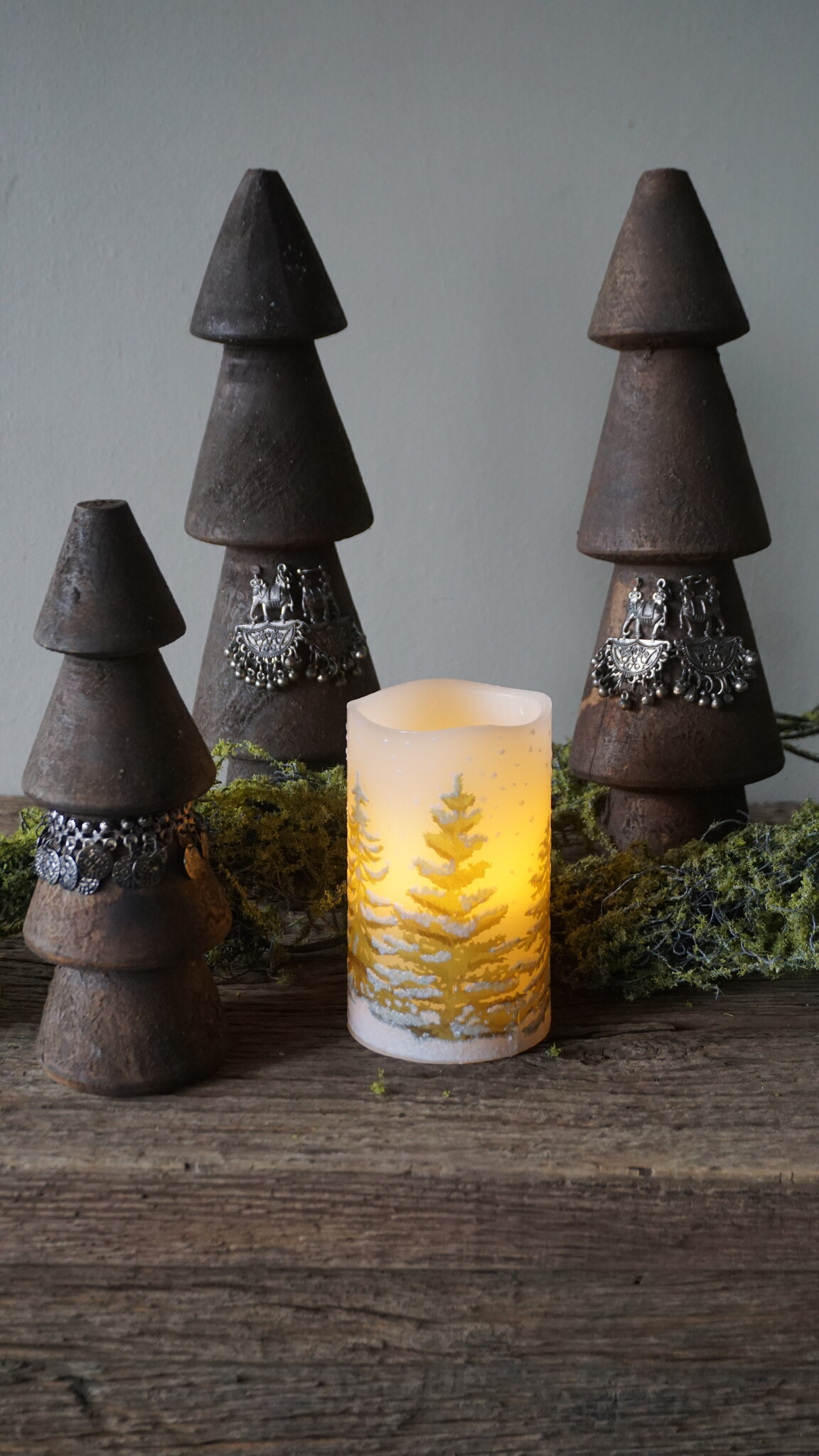 PTMD LED kaars Met Print | Groen | M | H12,5 x D7,5 cm