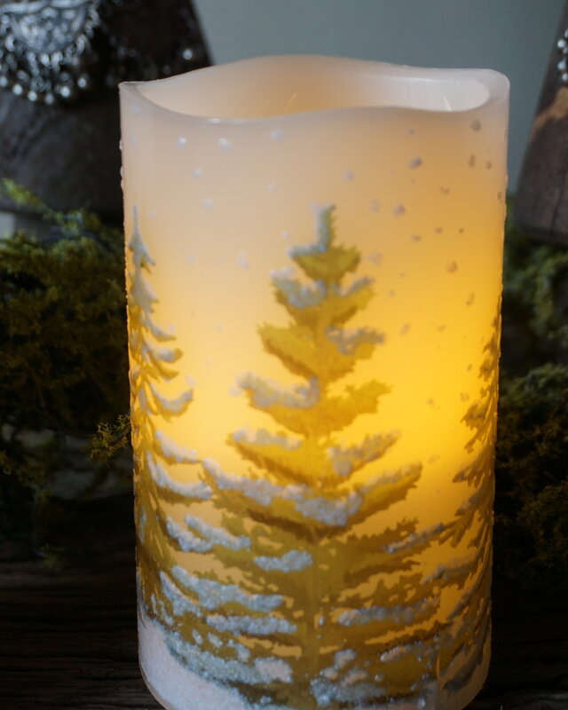 PTMD LED kaars Met Print | Groen | M | H12,5 x D7,5 cm