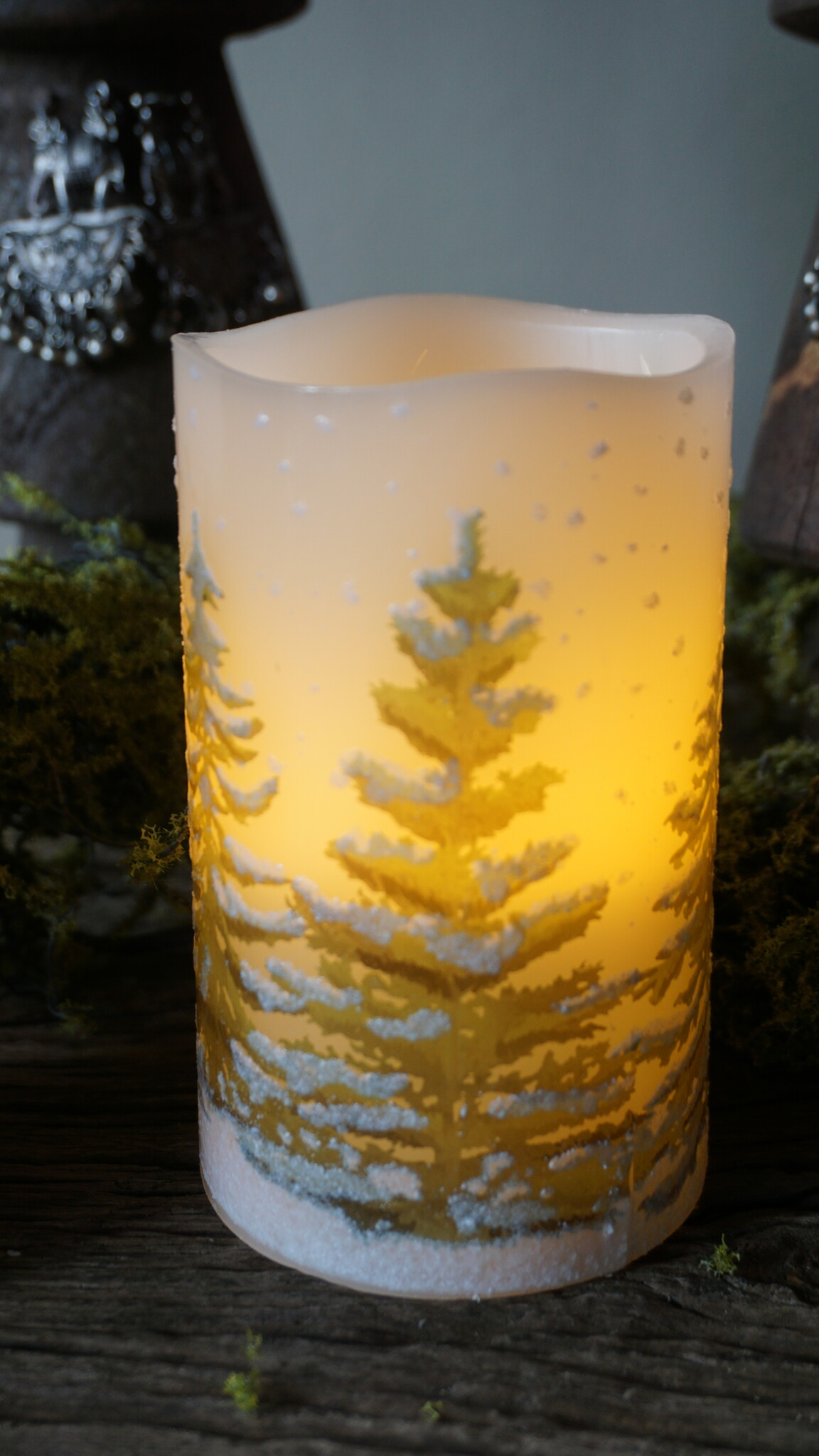 PTMD LED kaars Met Print | Groen | M | H12,5 x D7,5 cm
