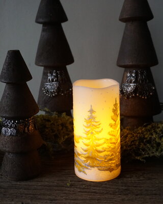 PTMD LED kaars Met Print | Groen | L | H15 x D7,5 cm