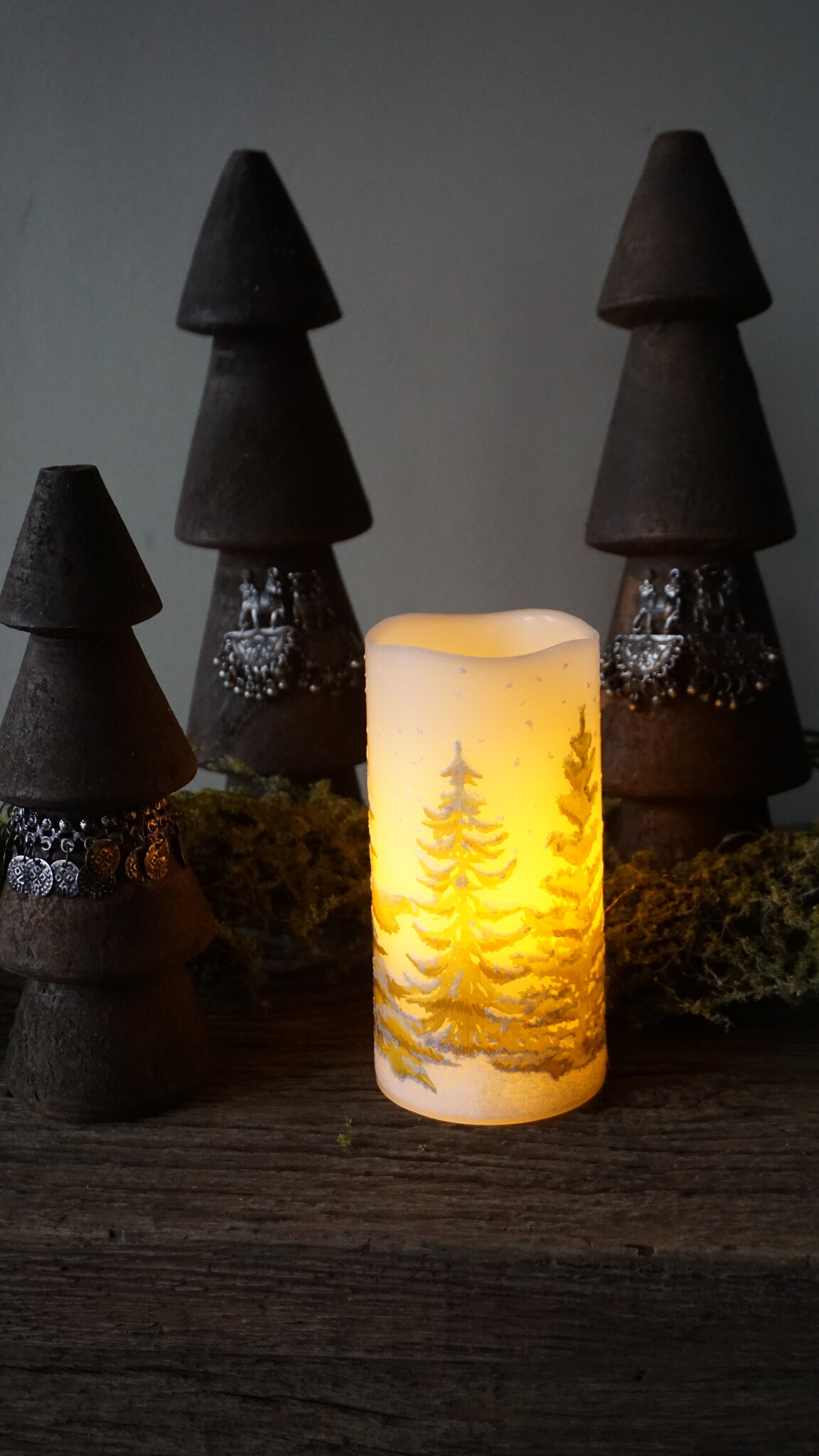 PTMD LED kaars Met Print | Groen | L | H15 x D7,5 cm