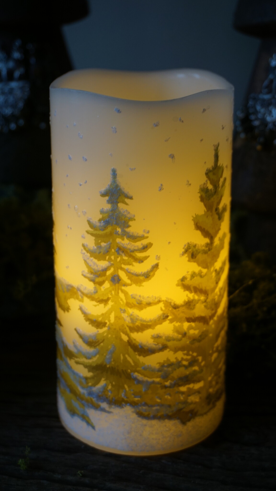 PTMD LED kaars Met Print | Groen | L | H15 x D7,5 cm