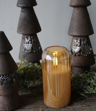 PTMD Glazen LED Kaars | Amber | L | H15 x D7,5 cm PTMD Glazen LED Kaars | Amber | L | H15 x D7,5 cm