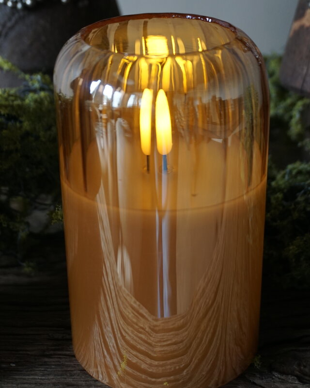 PTMD Glazen LED Kaars | Amber | M | H12,5 x D7,5 cm
