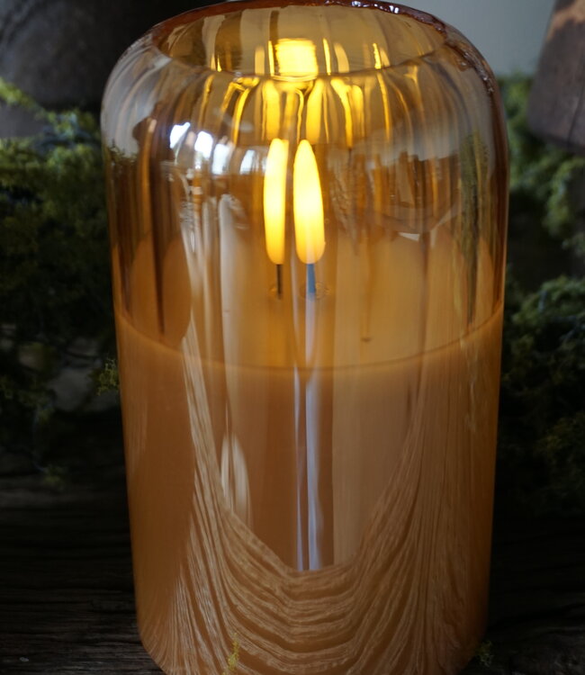 PTMD Glazen LED Kaars | Amber | M | H12,5 x D7,5 cm