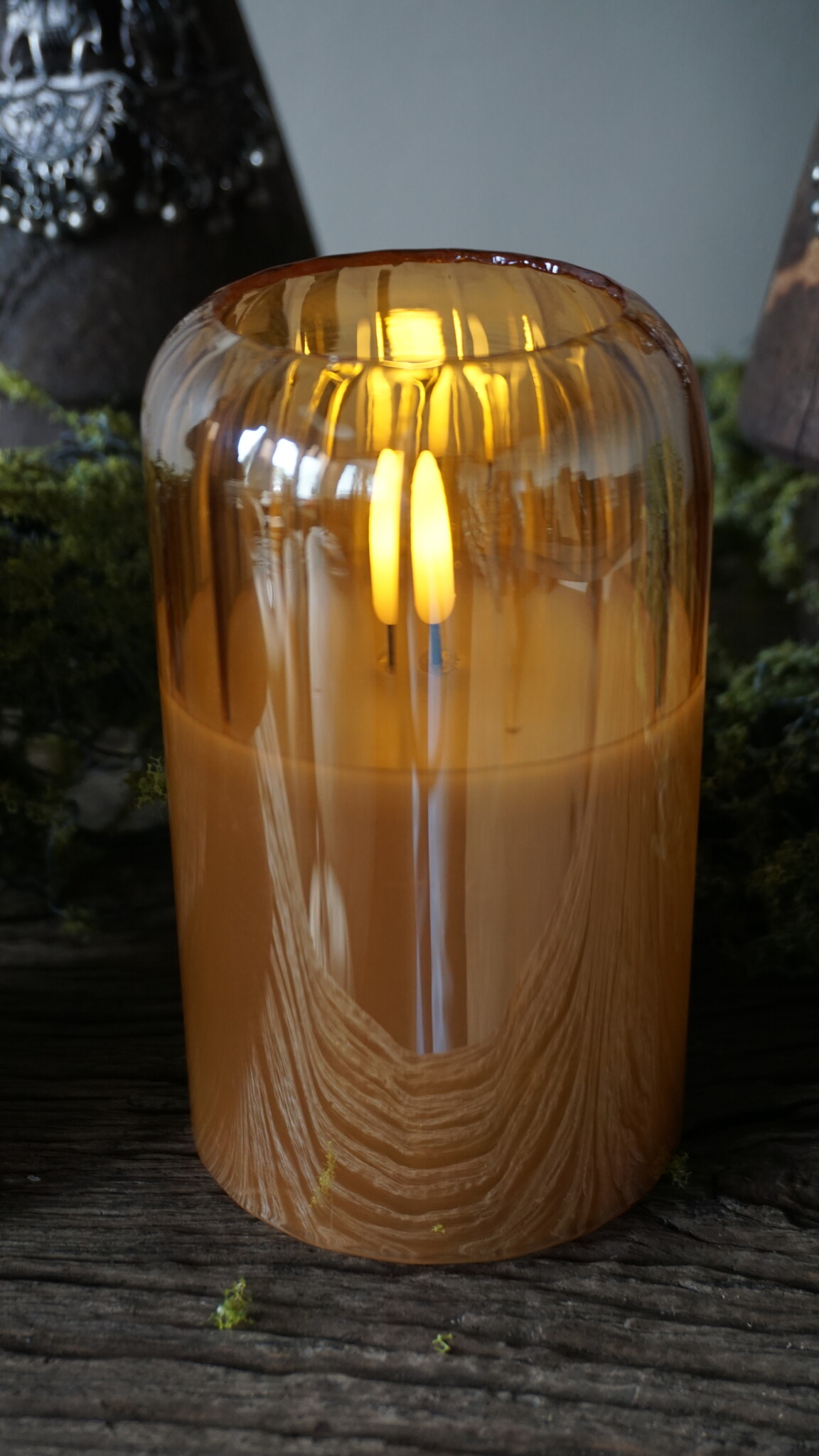 PTMD Glazen LED Kaars | Amber | M | H12,5 x D7,5 cm