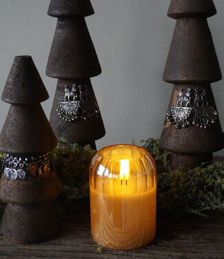 PTMD Glazen LED Kaars | Amber | S | H10 x D7,5 cm