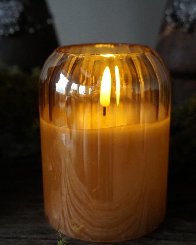 PTMD Glazen LED Kaars | Amber | S | H10 x D7,5 cm