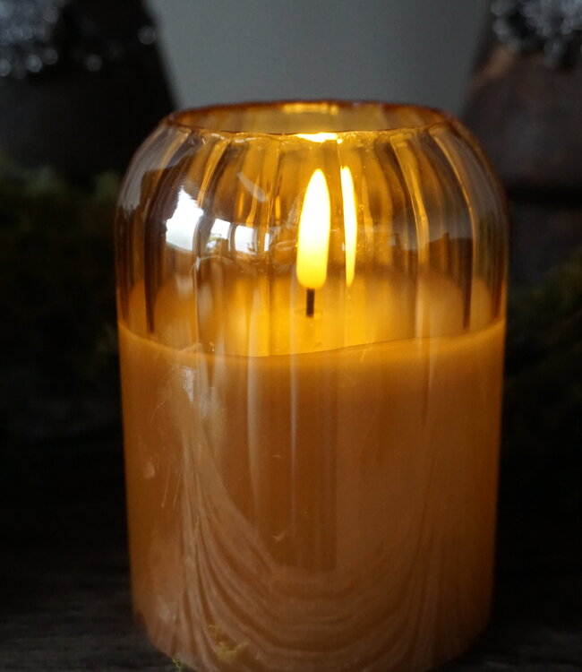 PTMD Glazen LED Kaars | Amber | S | H10 x D7,5 cm