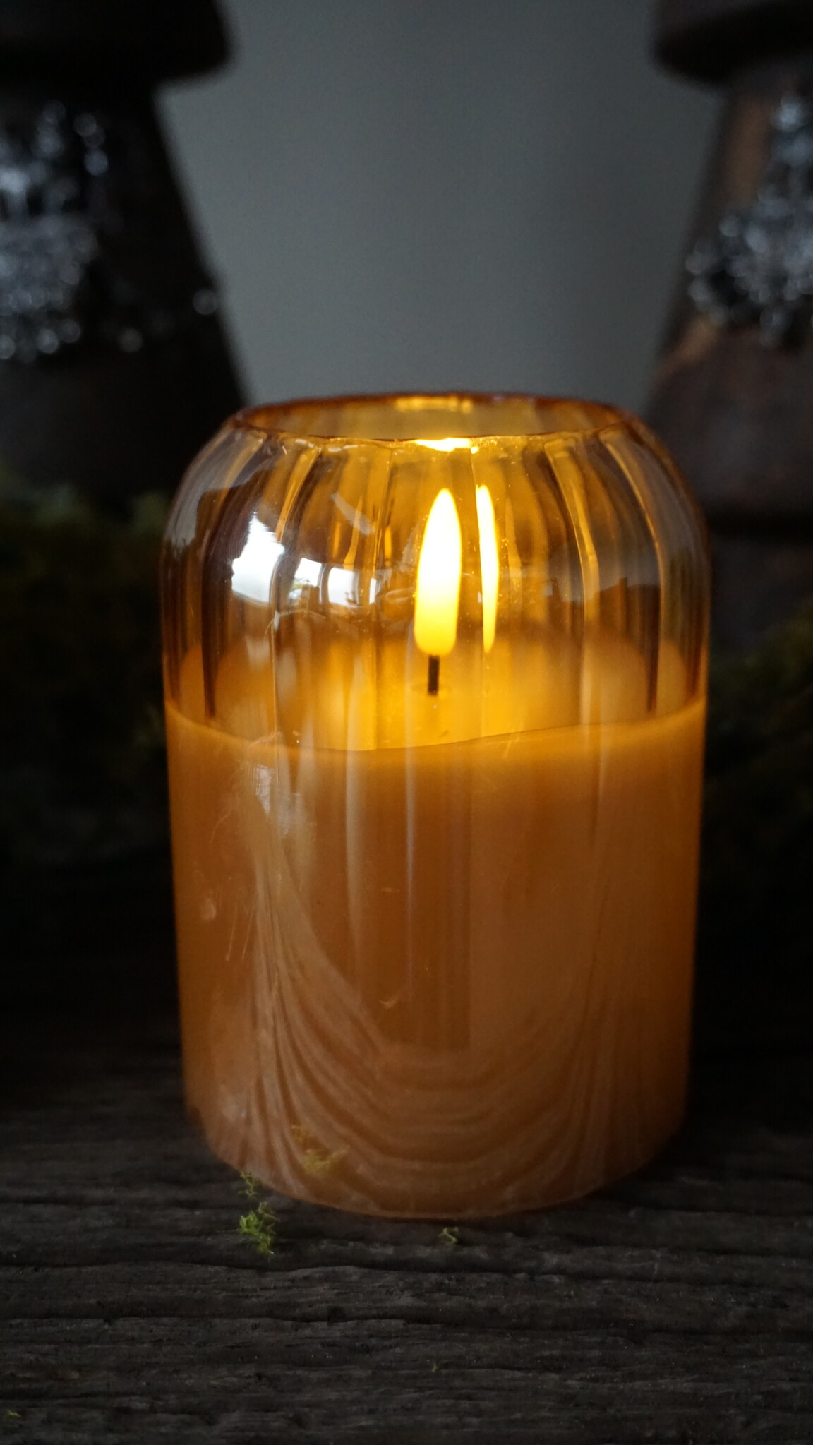PTMD Glazen LED Kaars | Amber | S | H10 x D7,5 cm