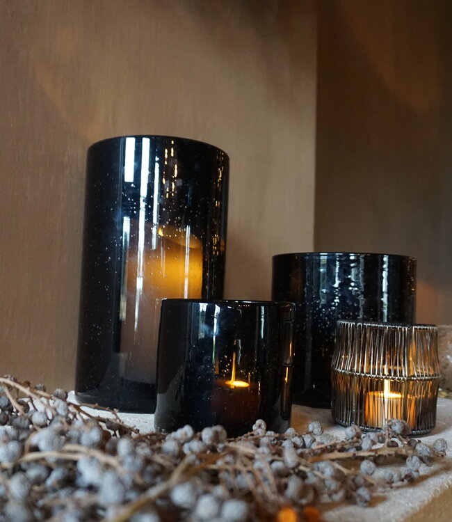 Rene Houtman Windlicht Cilinder Bubbels Zwart | H10 x B10 cm