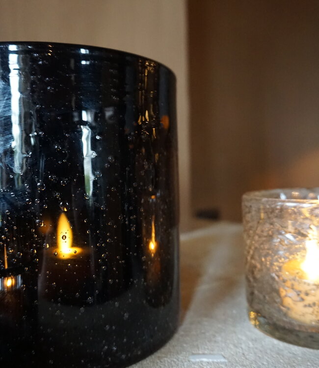 Rene Houtman Windlicht Cilinder Bubbels Zwart | H15 x B15 cm