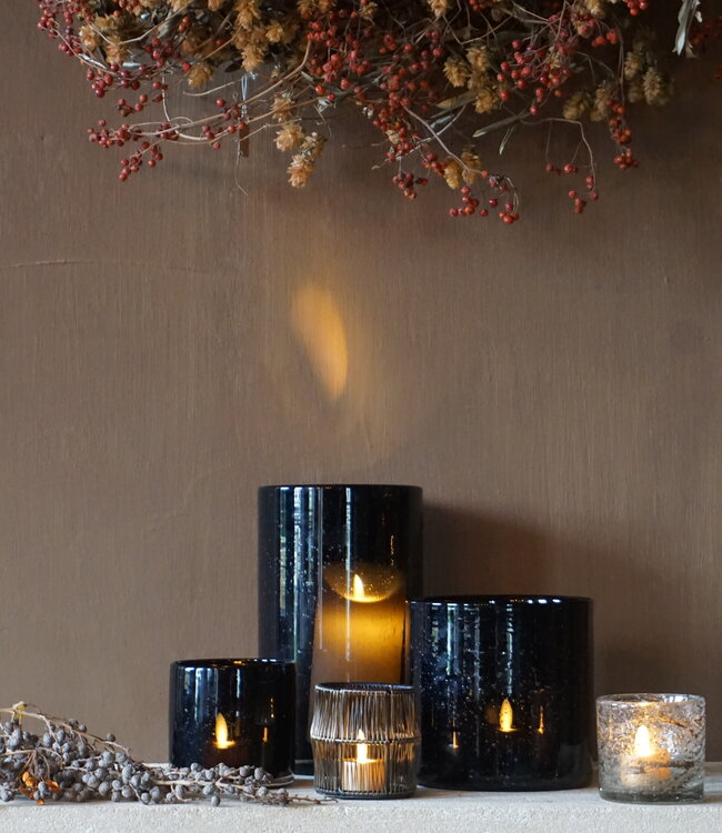 Rene Houtman Windlicht Cilinder Bubbels Zwart | H19 x B19 cm