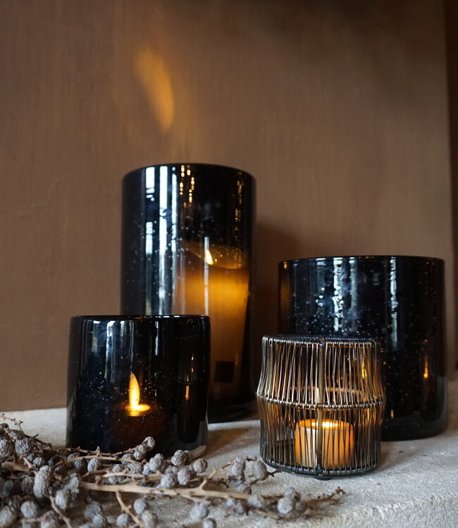 Rene Houtman Windlicht Cilinder Bubbels Zwart | H19 x B19 cm