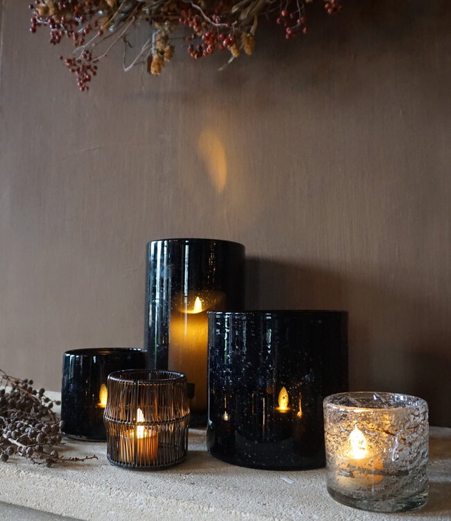 Rene Houtman Windlicht Cilinder Bubbels Zwart | H19 x B19 cm