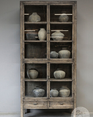 Be-Uniq Vitrine Kast | Oud Hout | H235 x B112 x D43 cm
