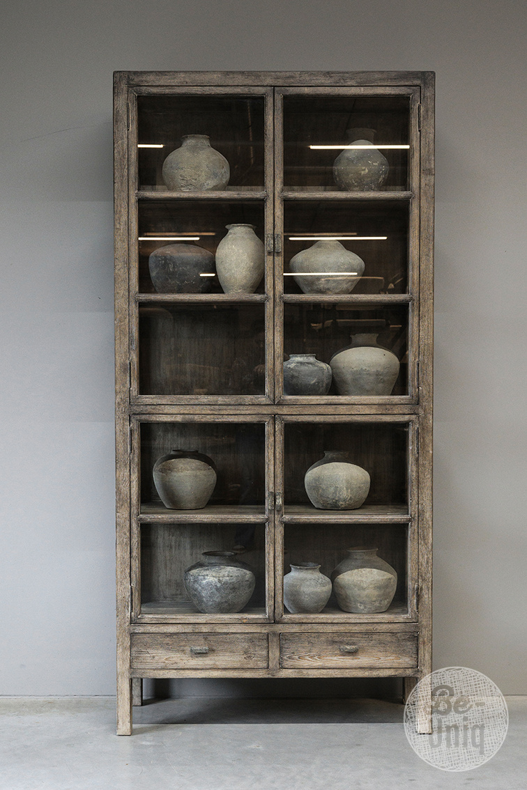 Be-Uniq Vitrine Kast | Oud Hout | H235 x B112 x D43 cm