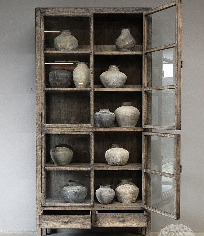 Be-Uniq Vitrine Kast | Oud Hout | H235 x B112 x D43 cm