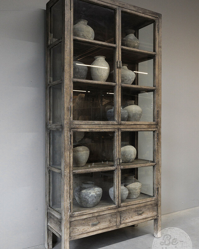 Be-Uniq Vitrine Kast | Oud Hout | H235 x B112 x D43 cm