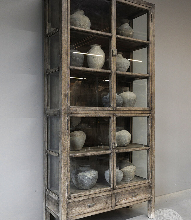 Be-Uniq Vitrine Kast | Oud Hout | H235 x B112 x D43 cm