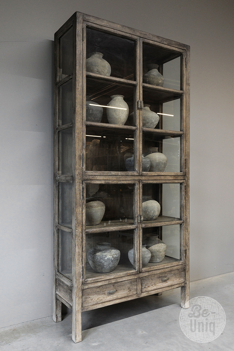 Be-Uniq Vitrine Kast | Oud Hout | H235 x B112 x D43 cm