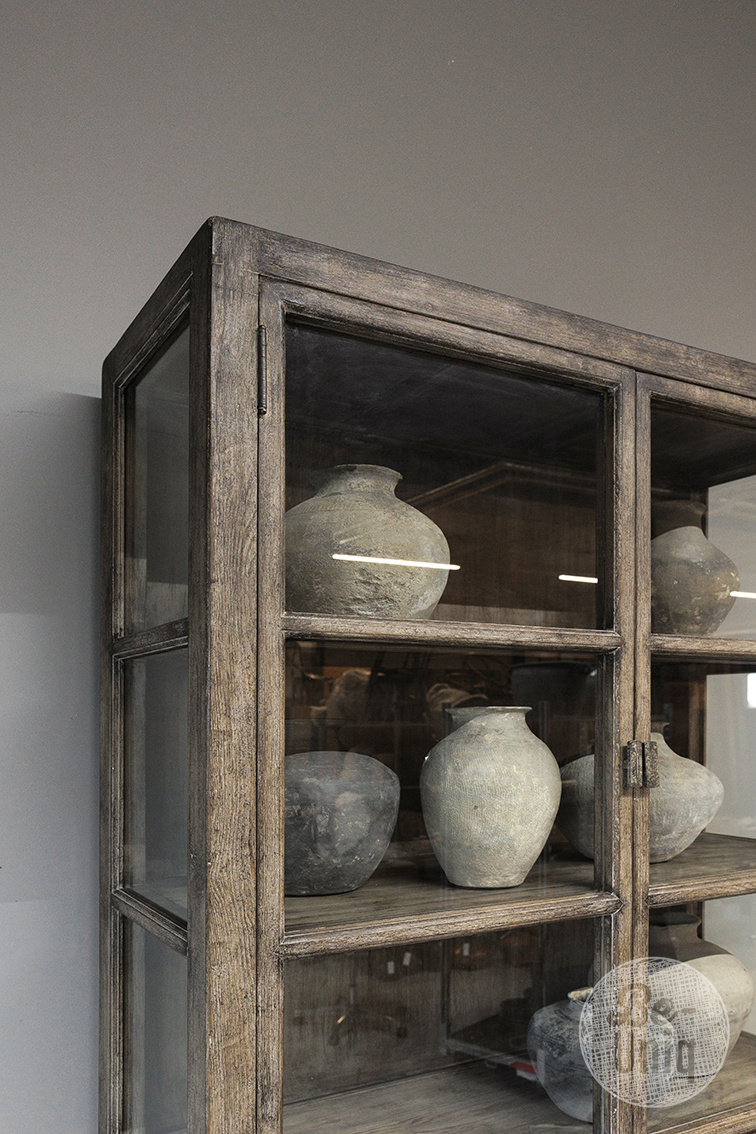 Be-Uniq Vitrine Kast | Oud Hout | H235 x B112 x D43 cm