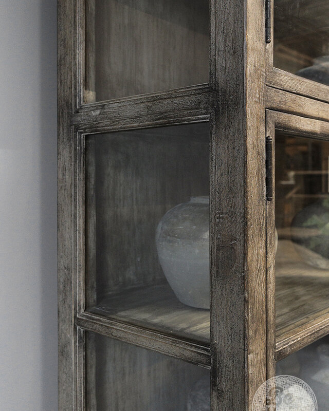 Be-Uniq Vitrine Kast | Oud Hout | H235 x B112 x D43 cm