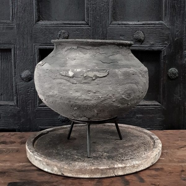 Luksa Home Collection Oud Stenen Bajot | Zwart | Indiaas | H4 x D30 cm