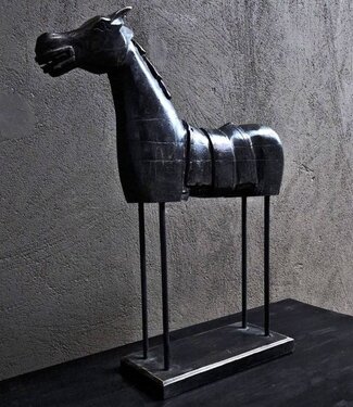 Luksa Home Collection Houten Paard Op Standaard | Vintage Black | H45 cm