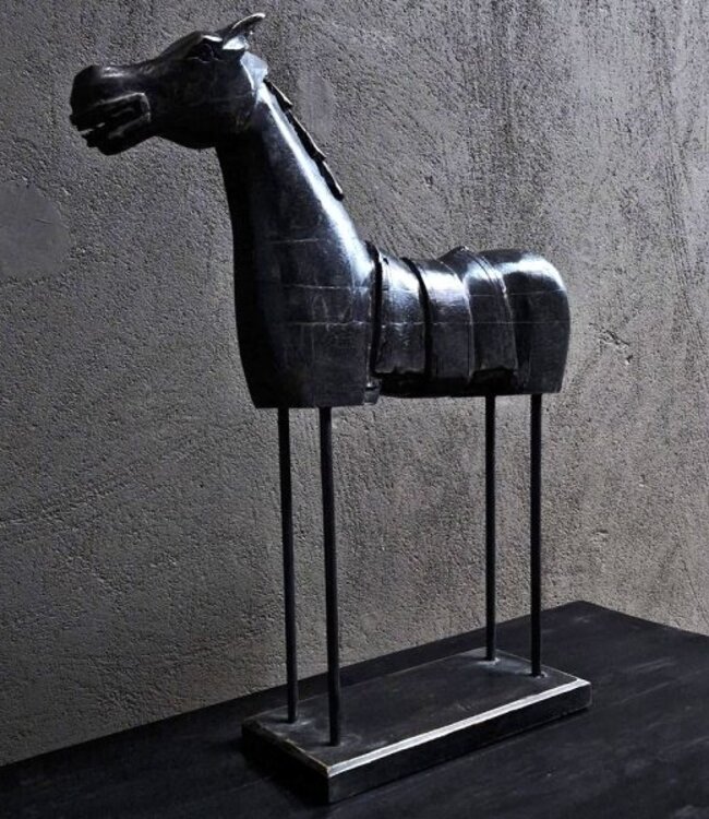 Luksa Home Collection Houten Paard Op Standaard | Vintage Black | H45 cm