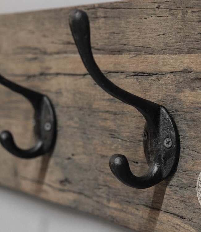 Be-Uniq Houten Kapstok James | Zwarte Haken | 2 Maten