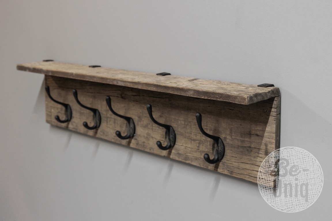 Be-Uniq Houten Kapstok Jamie | Zwarte Haken | L100 cm