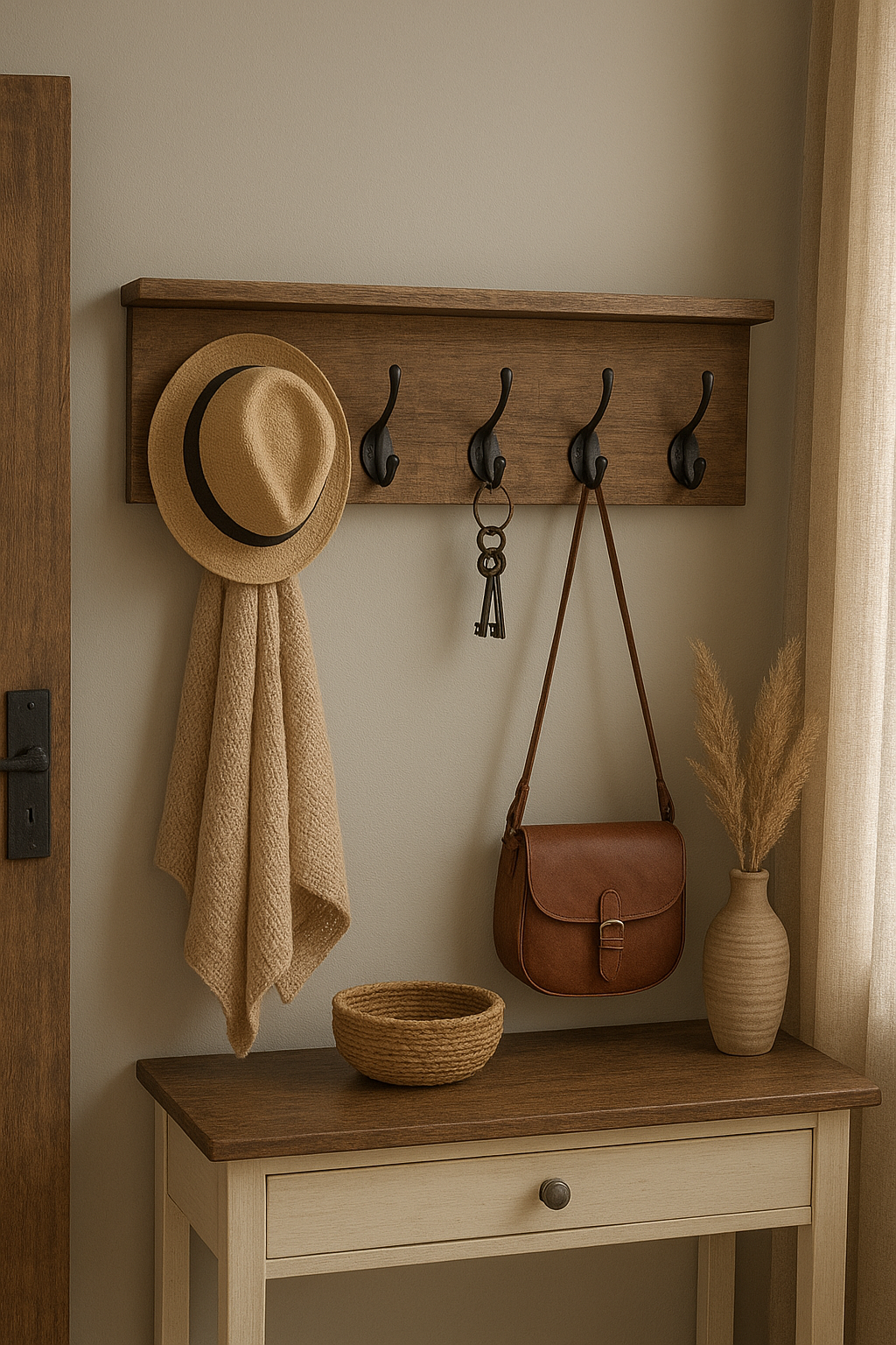 Be-Uniq Houten Kapstok Jamie | Zwarte Haken | L100 cm